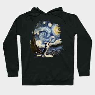 Van Gogh's Cats, Cat in the nigth with star and bats, impressionism, famous painting, Starry Night Style Van Gogh painting Cat Lover Hoodie